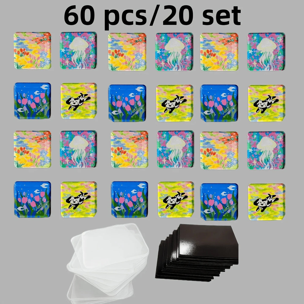 60-Piece Handmade Fridge Magnets Set – 20 Decorative Designs Decorative Fridge Magnets Axl