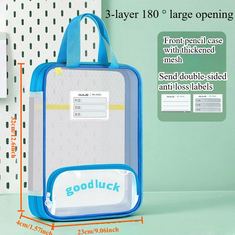 Color Block 3-Layer School Tutoring Bag with Pencil Pouch School Tutoring Bag Axl Blue-1PC