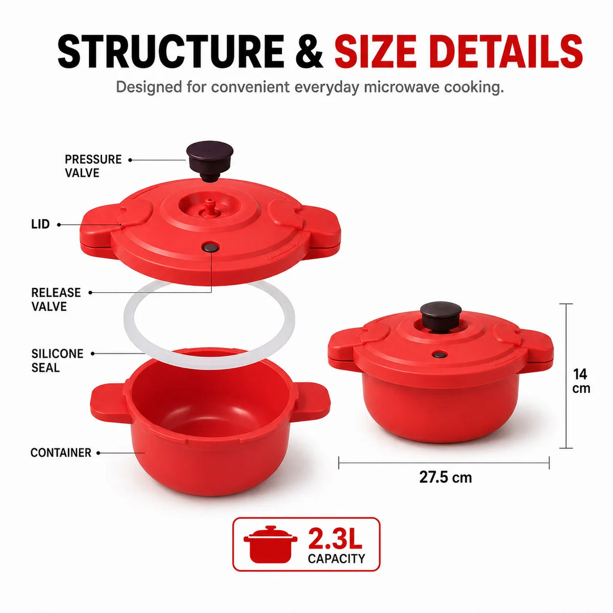 Microwave Pressure Cooker 2.3L Rice Steamer Pot – Safe Handles Microwave Steamer Pot Axl