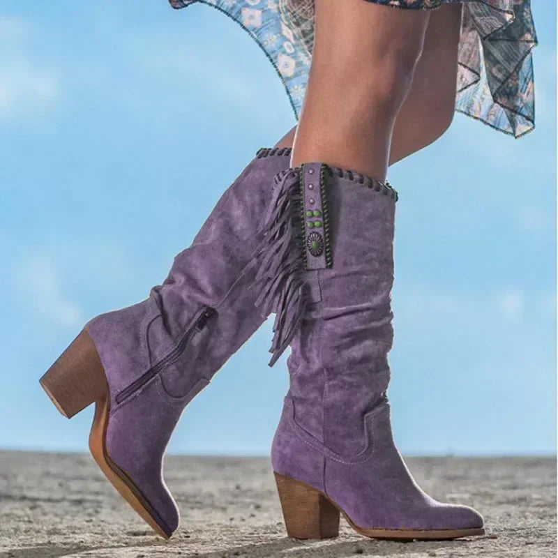 Women's Retro Western Cowboy Boots | Metal Buckle & Tassel Western Cowboy Boots Axl purple 43