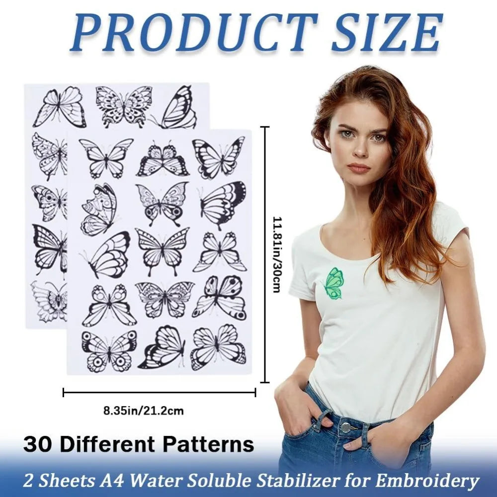 Butterfly Stick & Stitch Embroidery Transfers – 2 Sheets, 30 Designs Embroidery Transfer Sheets Axl