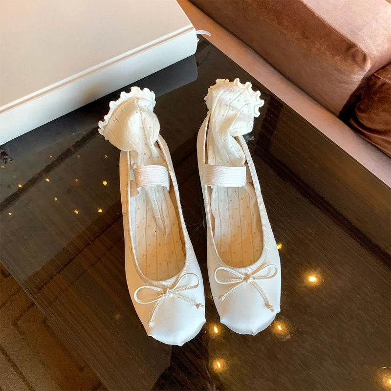 Women's Silk Satin Bow Mary Jane Ballet Flats – Plus Size Mary Jane Flats Axl