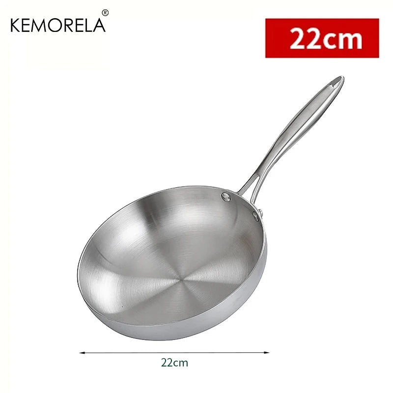 KEMORELA 304 Stainless Steel Uncoated Frying Pan | Gas & Induction Stainless Steel Frying Pan Axl 22cm