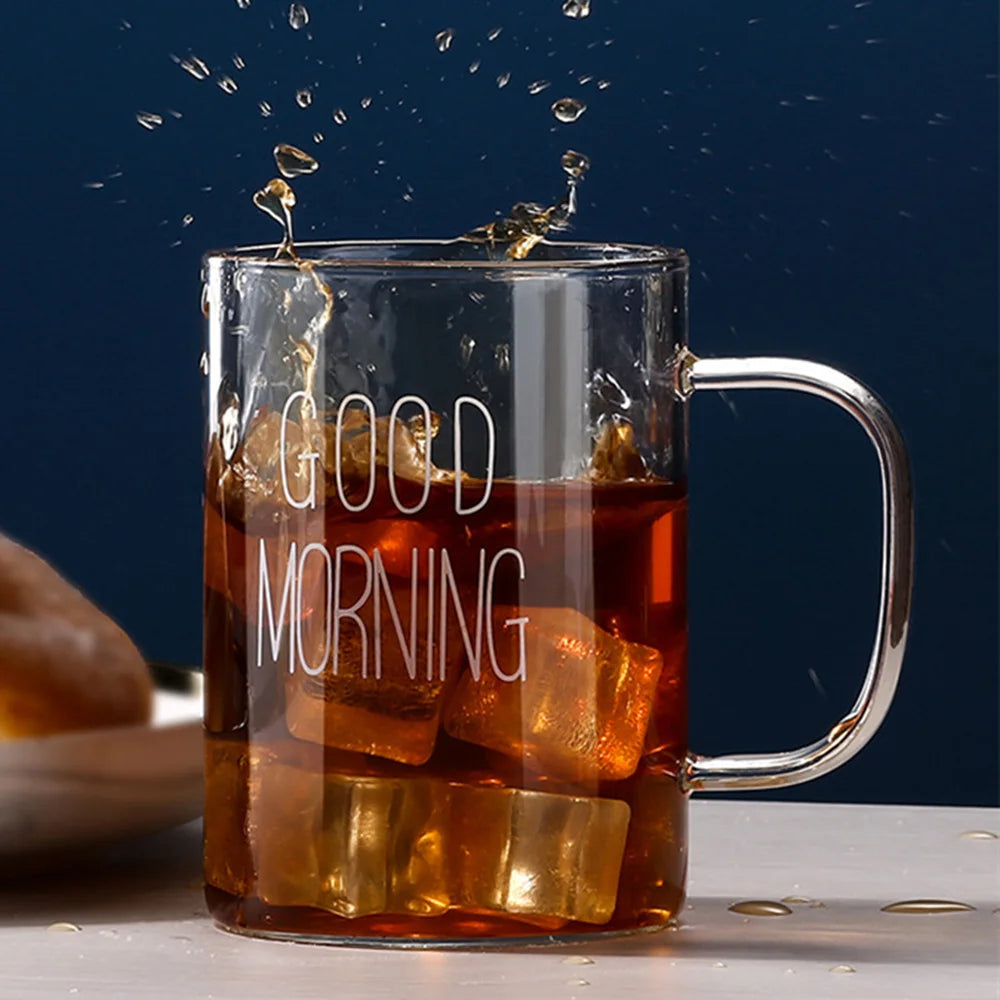 KEMORELA Good Morning Glass Mug – 400ml Transparent Breakfast Cup Glass Breakfast Mug Axl