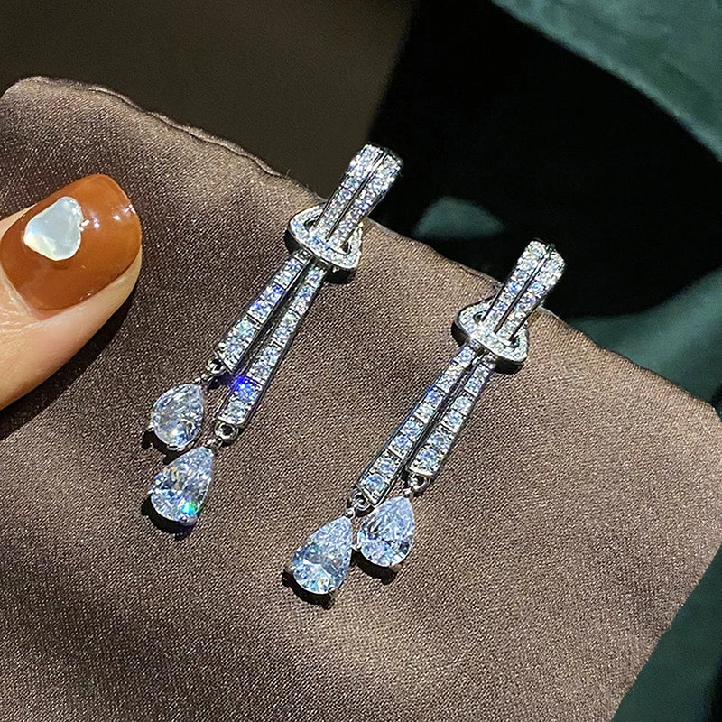 Huitan Silver Cubic Zirconia Drop Earrings | Women's Dangle Drop Earrings Axl E3971
