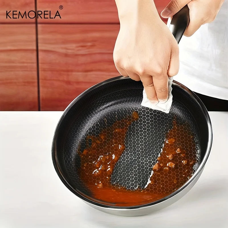 KEMORELA 316 Stainless Steel Tri-Ply Honeycomb Wok Frying Pan Stainless Steel Skillet Axl