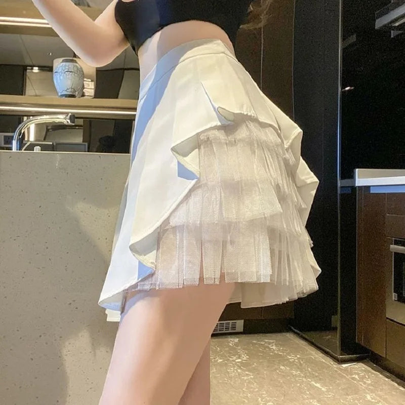 Women's Mesh Pleated A-Line Mini Skirt – High Waist Korean Style A-Line Mini Skirt Axl