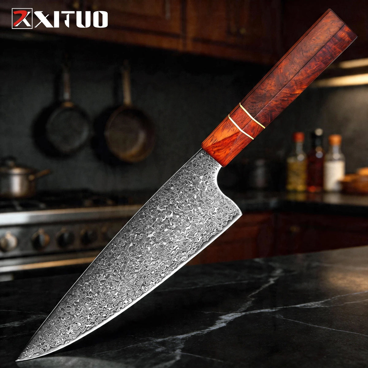 XITUO 8" Damascus Chef Knife VG10 Steel – Hexagonal Handle Damascus Chef Knife Axl Butcher Knife
