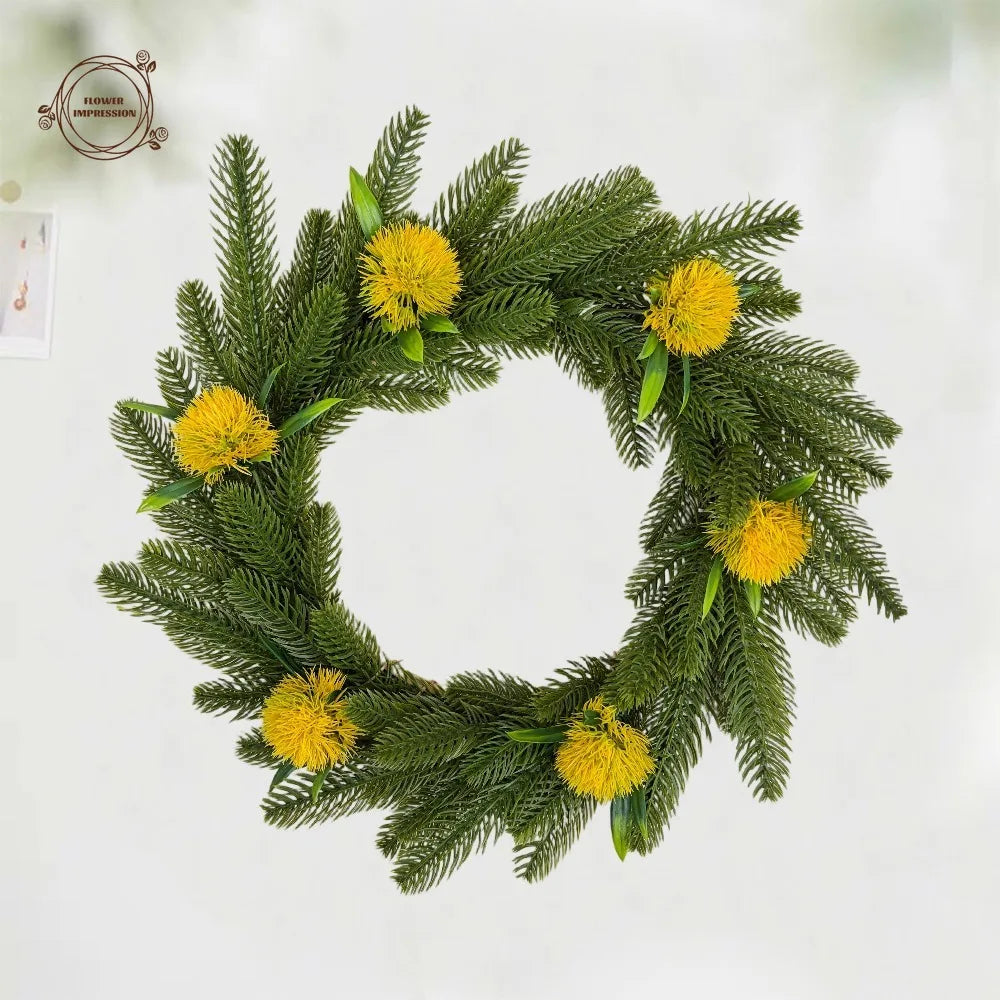 Artificial Spruce Wreath – Yellow Dandelion Farmhouse Décor Artificial Floral Wreath Axl style A 35cm