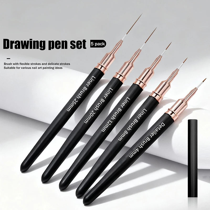 5-Piece Nail Art Liner Brush Set – Fine Detail Manicure Pens Nail Art Brushes Axl