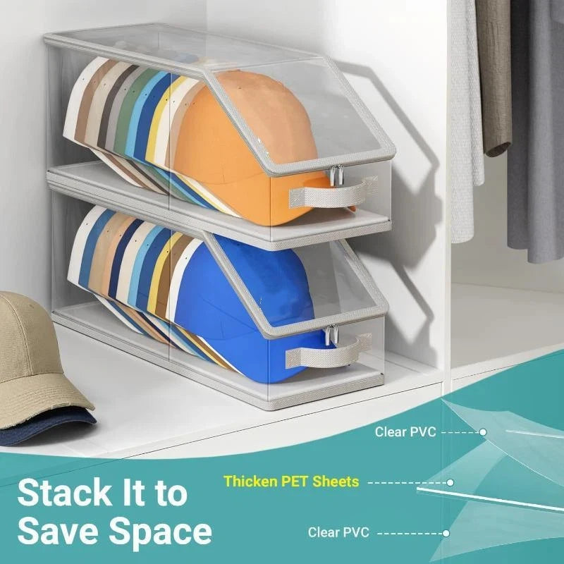 Clear Hat Storage Box – Holds 12 Baseball Caps, Stackable Hat Storage Organizer Axl