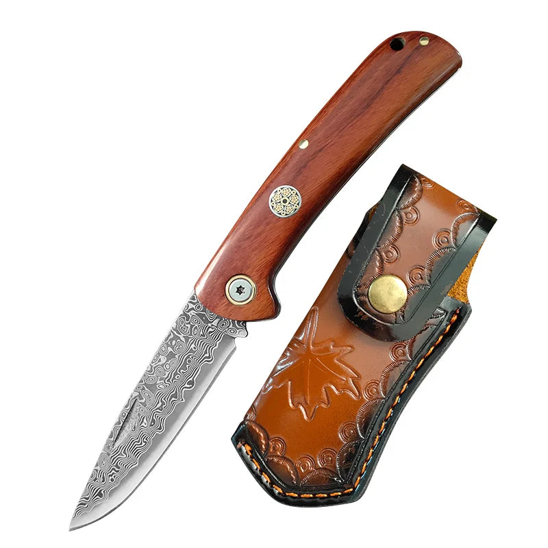 Damascus Steel Folding Knife – Sharp Wood Handle Kitchen Knife Folding Kitchen Knife Axl Folding Knife AT