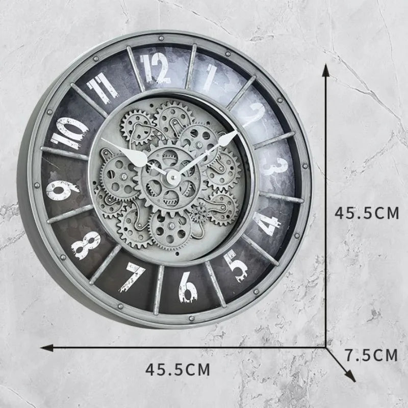 Retro Industrial Gear Wall Clock – Large Silent Décor 45.5cm Decorative Wall Clock Axl