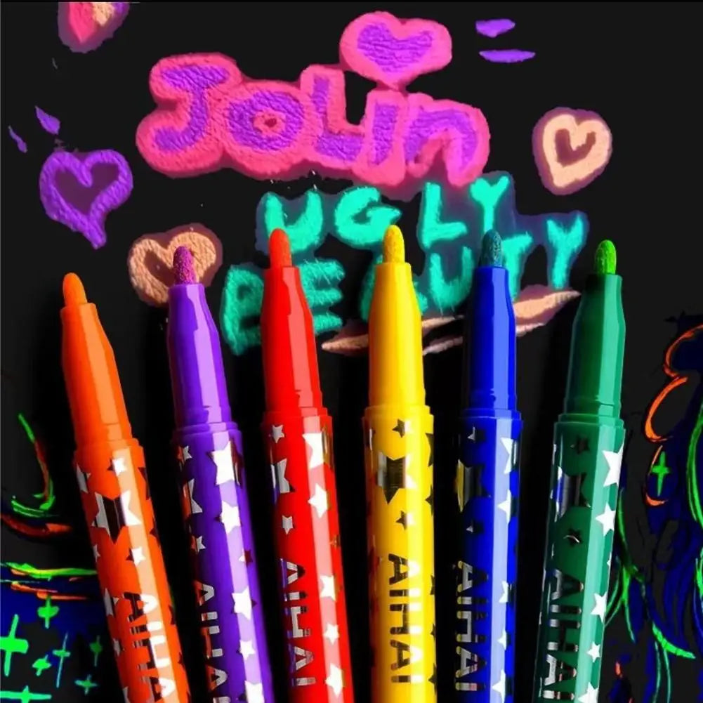 6-Color Glow in the Dark Neon Marker Pens | DIY Art & Crafts Glow Marker Set Axl