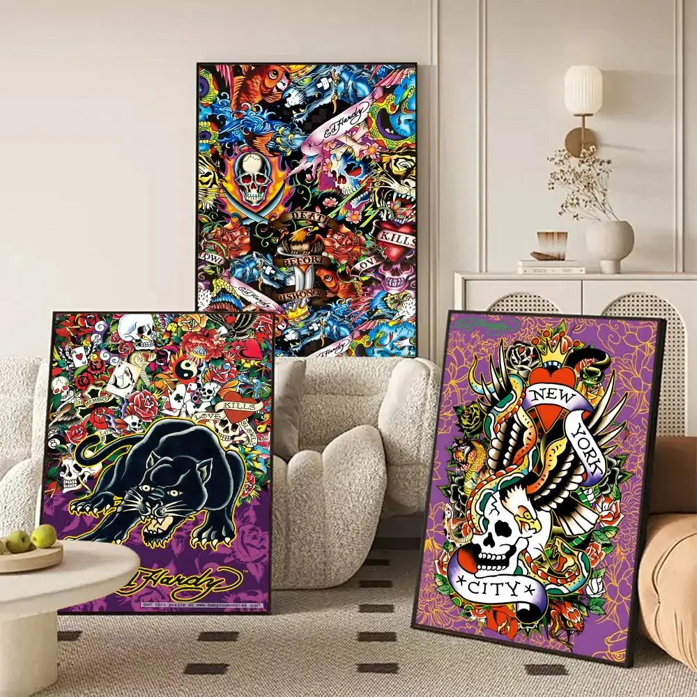 Ed Hardy Wall Art Poster – Removable Decor Sticker Mural Wall Art Sticker Axl