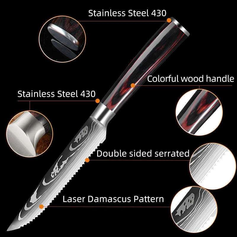 Damascus Stainless Steel Steak Knife – Colored Wood Handle Set Steak Knife Set Axl