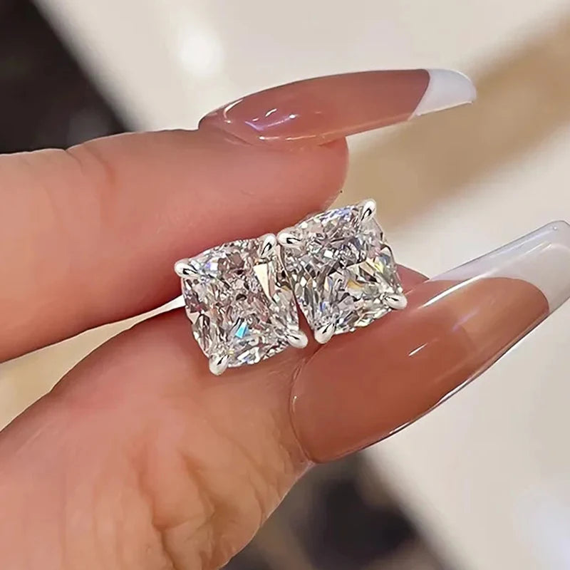 Huitan Cubic Zirconia Stud Earrings – Silver Geometric Crystal Stud Earrings Axl E2609