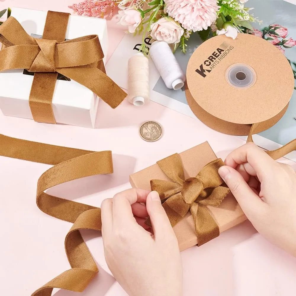 Double-Sided Velvet Ribbon Camel 1 Inch 10 Yards | Craft Ribbon Velvet Craft Ribbon Axl