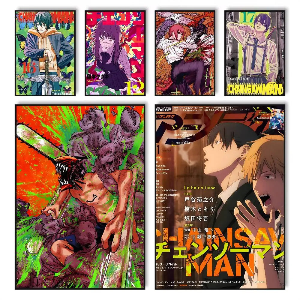 Chainsaw Man Anime Poster – HD Self-Adhesive Waterproof Wall Art Anime Wall Poster Axl