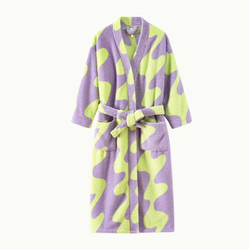 Women's Thick Coral Velvet Robe – Flannel Printed Loungewear Flannel Velvet Robe Axl purple L