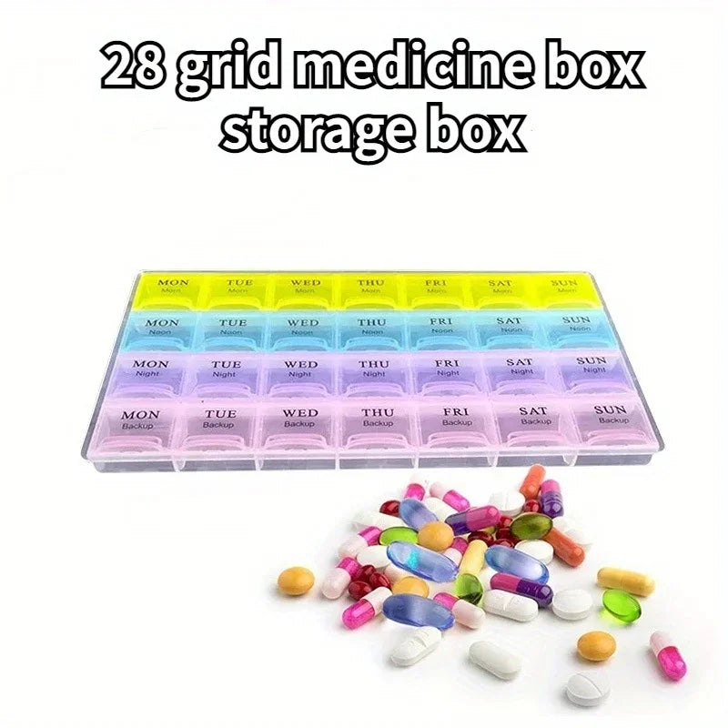 28-Grid Portable Pill Organizer Box – Large Capacity Weekly Pill Organizer Box Axl