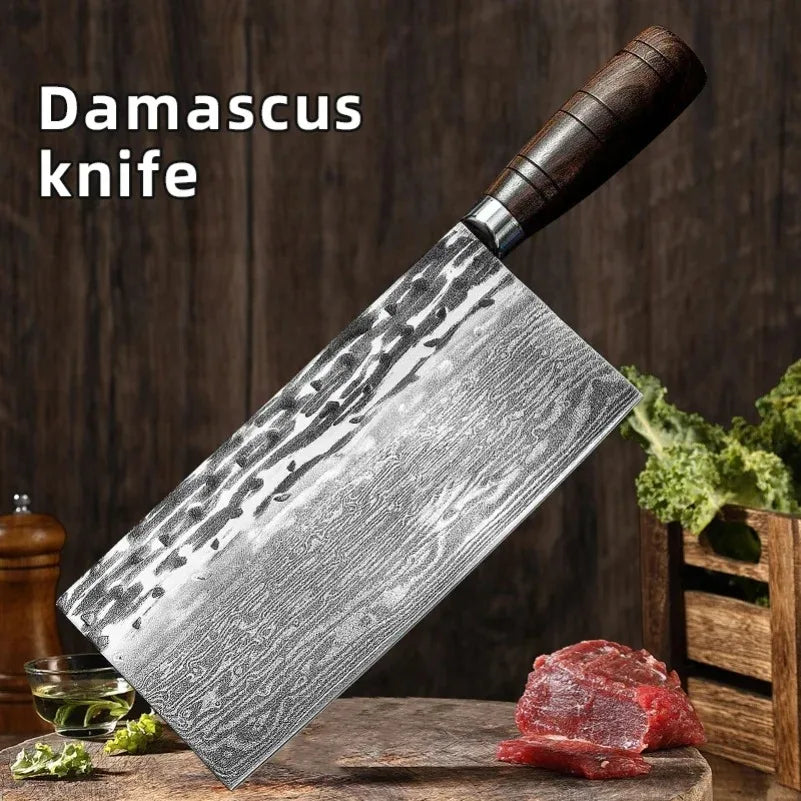 Damascus Steel Chinese Cleaver – Handmade Chef Knife Damascus Cleaver Knife Axl