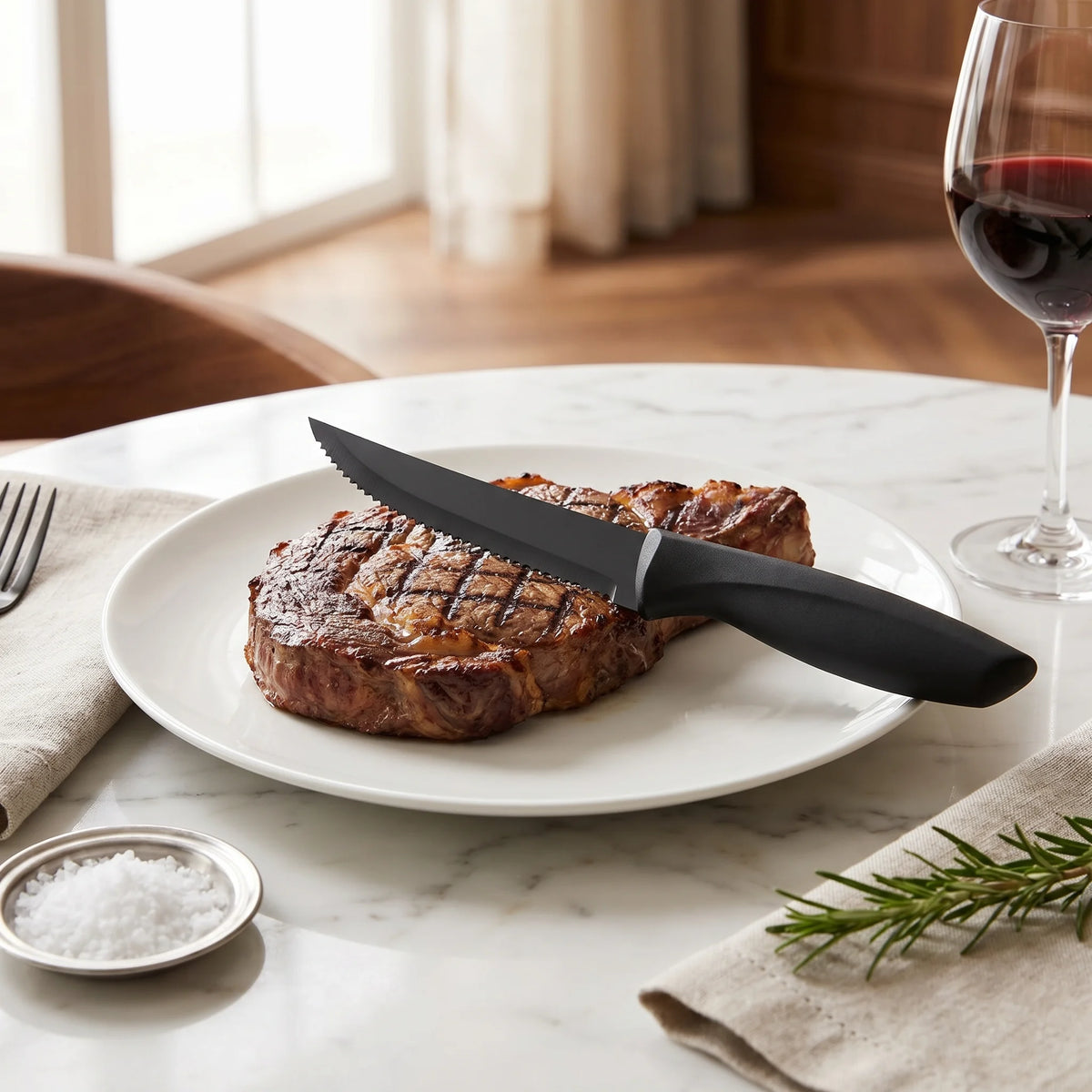 Serrated Steak Knife Set | Stainless Steel Ergonomic Handle Steak Knife Set Axl