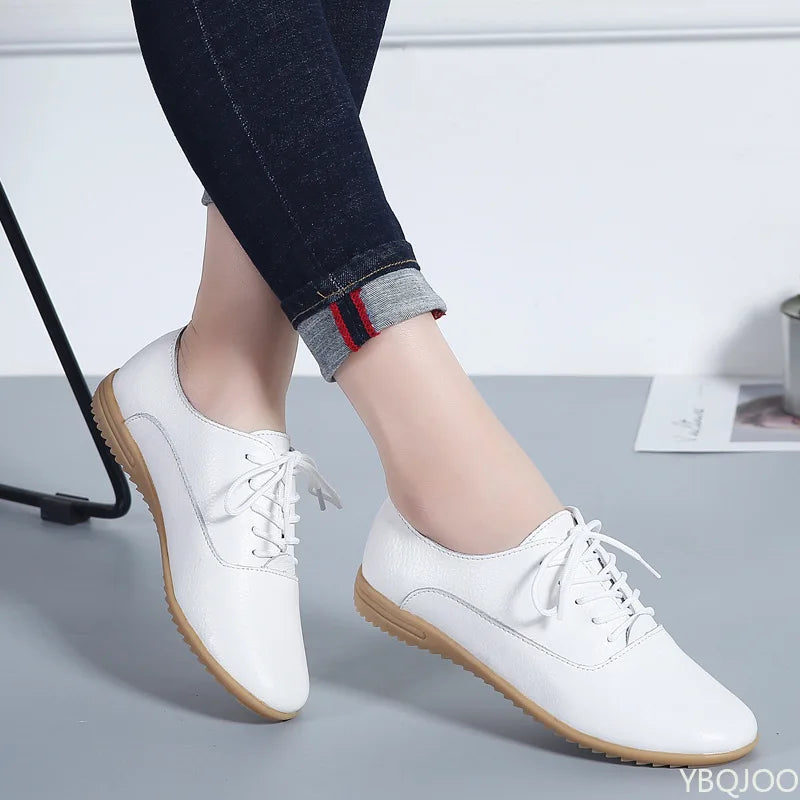 YBQJOO Women's Genuine Leather Pointed Toe Flat Loafers Women's Flat Loafers Axl White 2 35