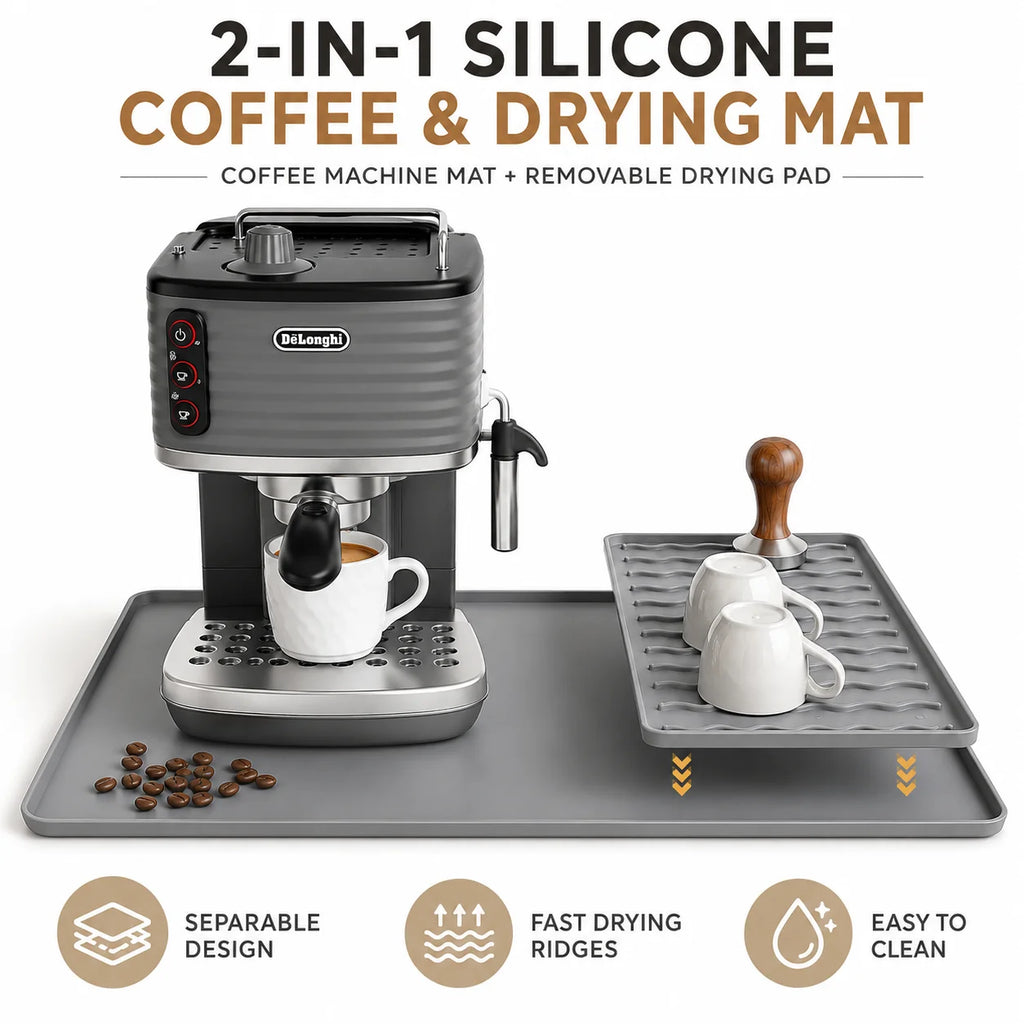 Silicone Coffee Mat Set 2-in-1 – Spill-Proof Countertop Protector Silicone Kitchen Mat Axl