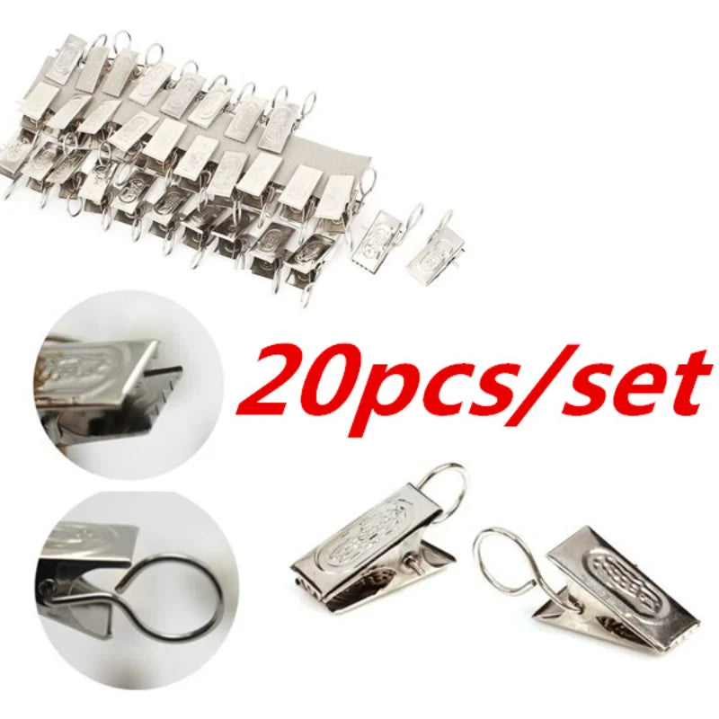 20-Piece Stainless Steel Curtain Rod Clip Rings | Drapery Hooks Curtain Ring Clips Axl