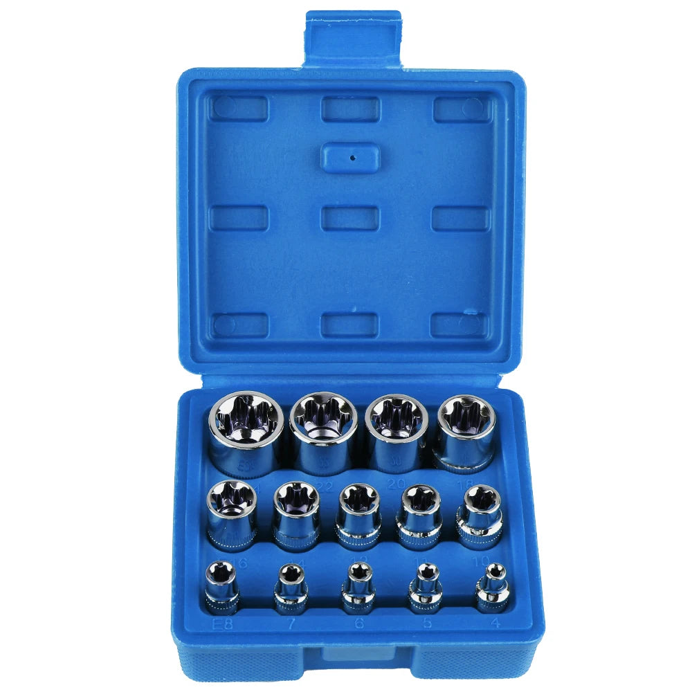 14-Pc E4–E24 Female Torx Star Socket Set with Case Torx Socket Set Axl Blue