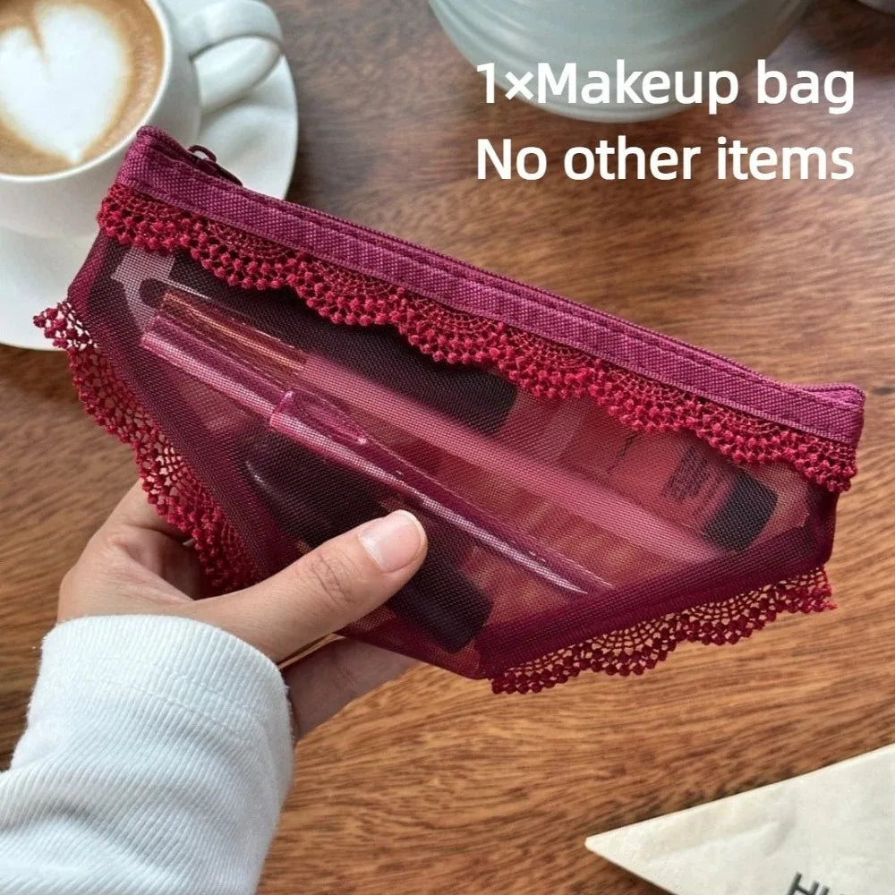 Y2K Briefs Shape Cosmetic Bag – Mesh Lace Makeup Pouch Cosmetic Makeup Bag Axl Red-A