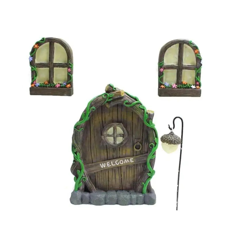 Miniature Fairy Gnome Door & Window Set | Garden Decoration Garden Fairy Decor Axl