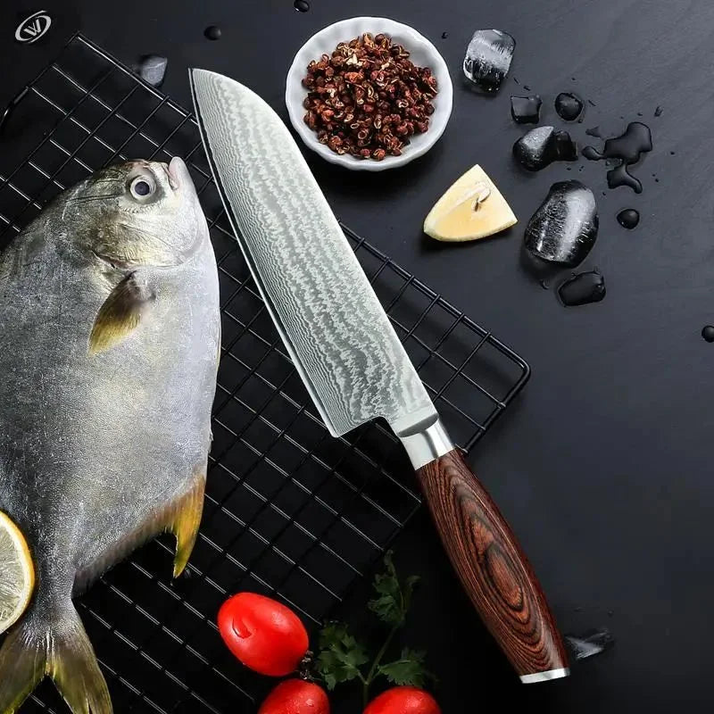 67-Layer Damascus Steel Kitchen Knife – Santoku, Chef & Paring Damascus Kitchen Knife Axl