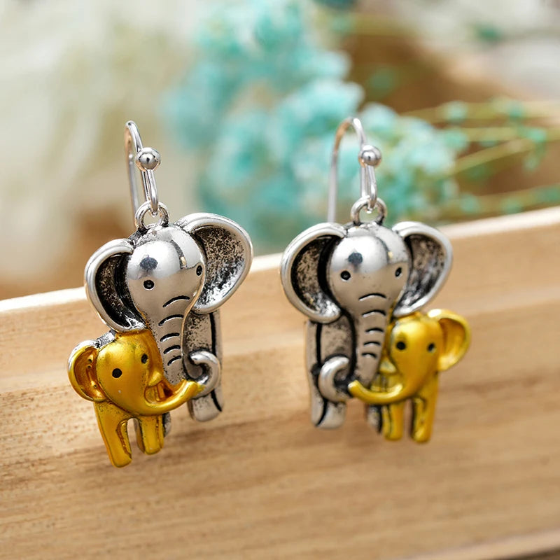 Huitan Two-Tone Elephant Drop Earrings | Women's Fashion Drop Earrings Axl