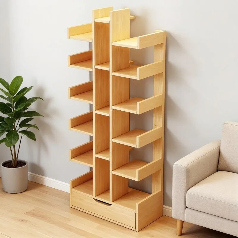 Modern Solid Wood Bookcase – Multi-Level Floor Standing Shelf Wooden Bookcase Axl