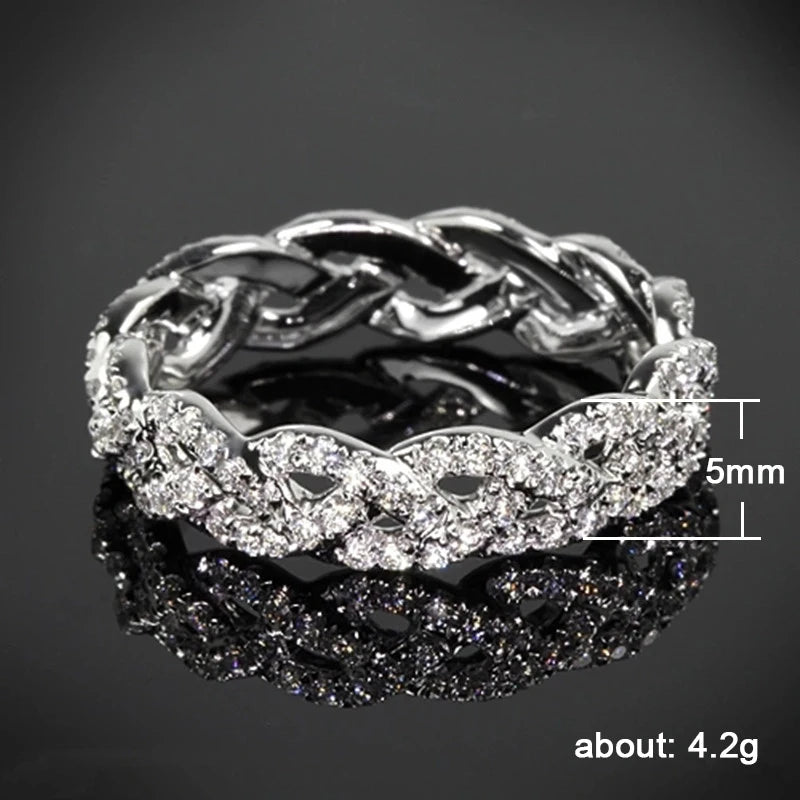 Huitan Twist Ring Women – Sparkling CZ Silver Wedding Band Fashion Ring Axl