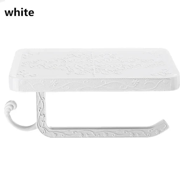 Wall-Mounted Toilet Paper Holder with Phone Shelf | Retro Brass Toilet Paper Holder Axl WHITE