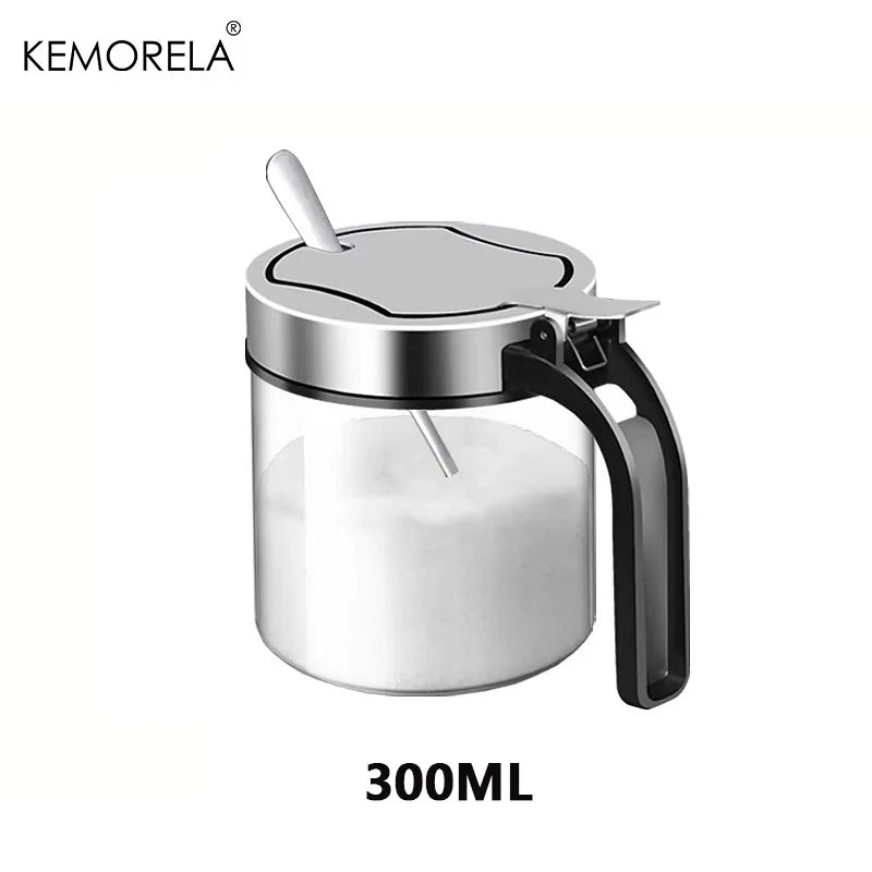 Glass Spice Jar with Stainless Steel Lid & Spoon | KEMORELA Glass Spice Jar Axl opening-300ML