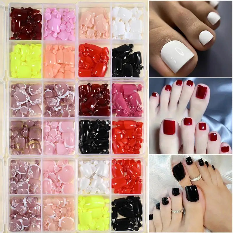 96 Pcs Short Square Press-On False Toenails – Full Cover Kit Press-On Toenails Axl