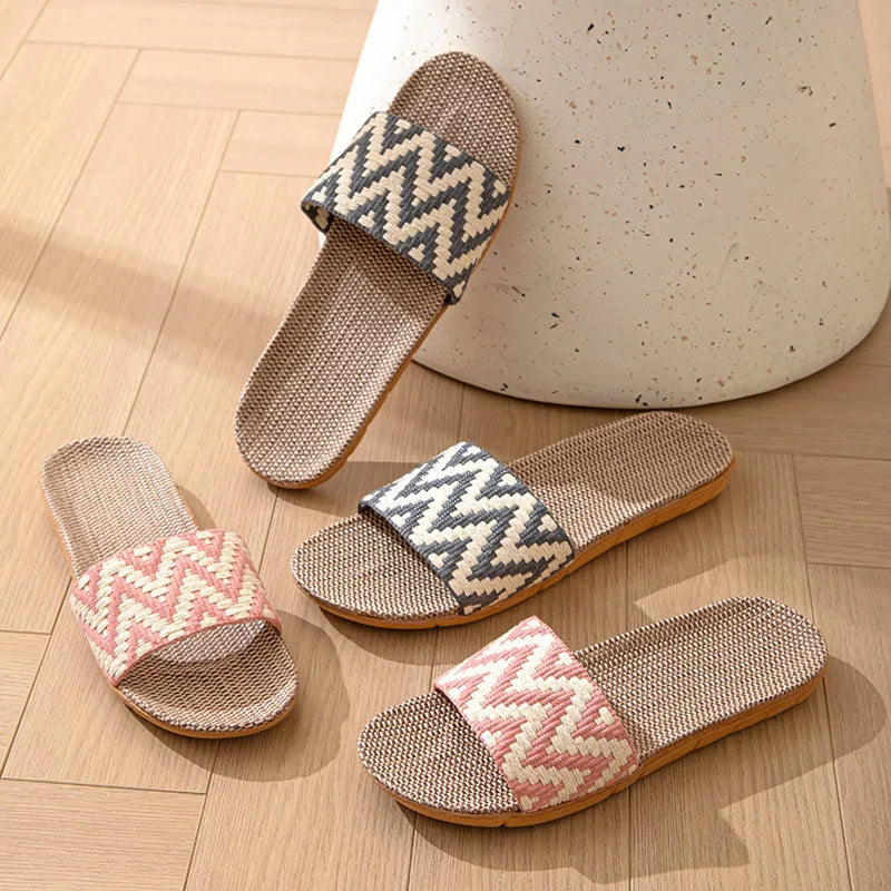 Women's Linen Indoor Slippers – Anti-Slip Thick Sole House Slides Indoor House Slippers Axl