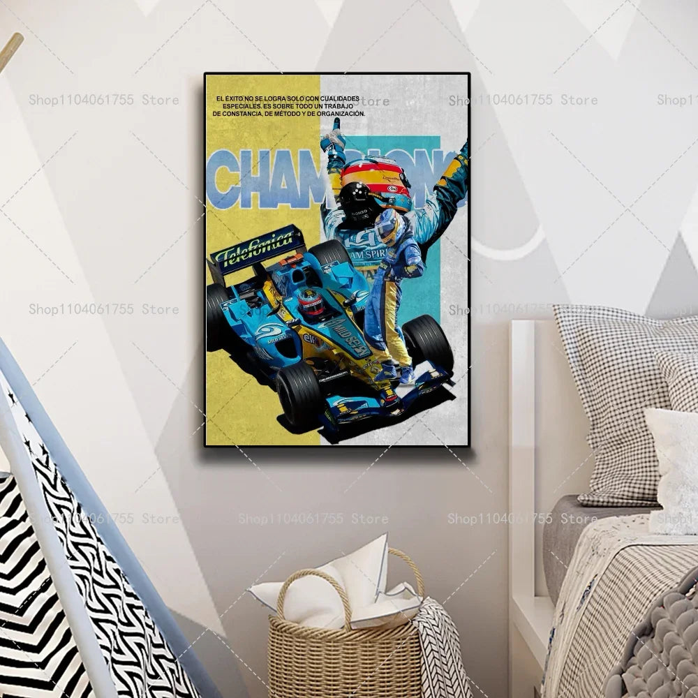 Fernando Alonso F1 Wall Poster – Self-Adhesive Waterproof Sticker Wall Art Poster Axl