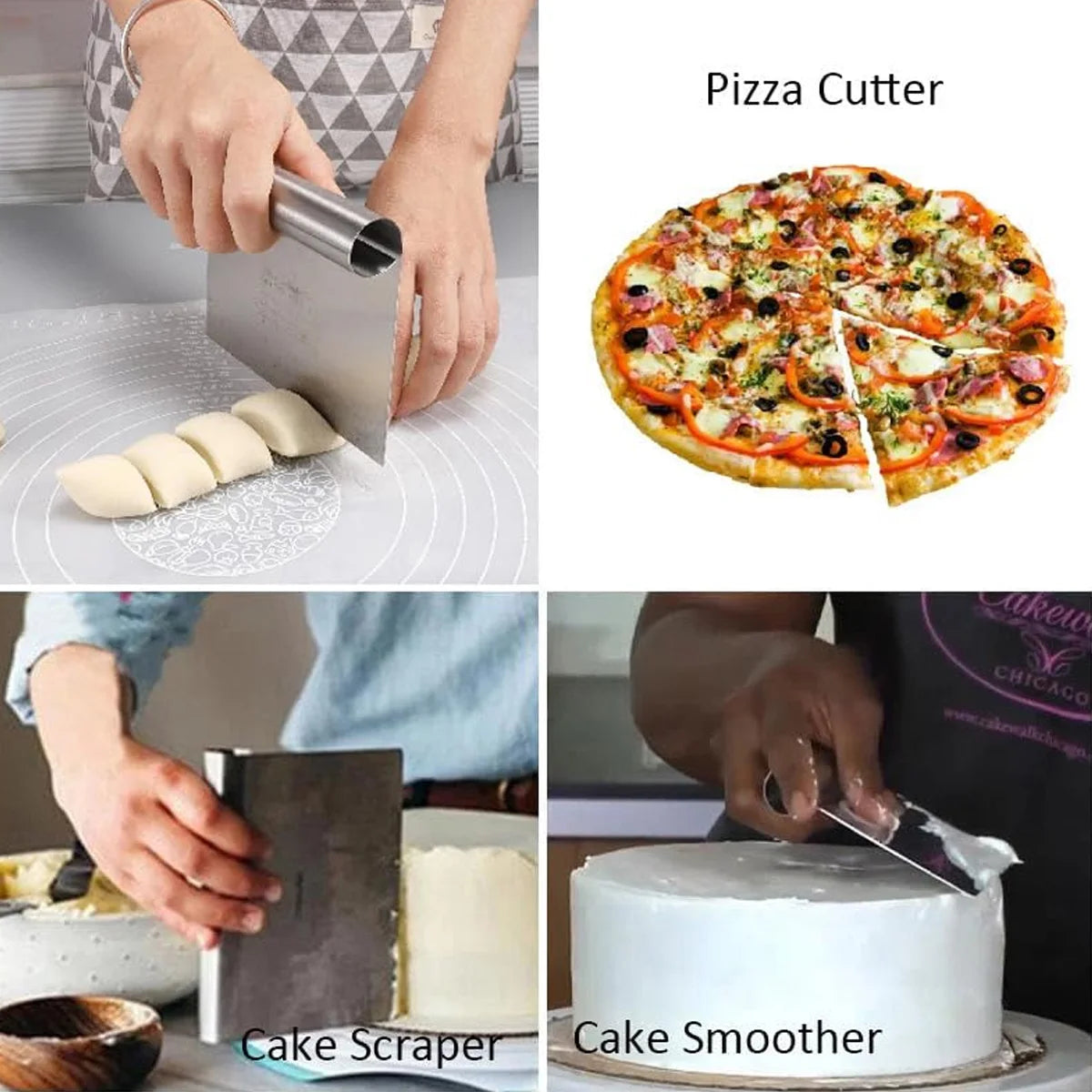 Leeseph Stainless Steel Dough Scraper & Pizza Cutter with Scale Dough Scraper Cutter Axl
