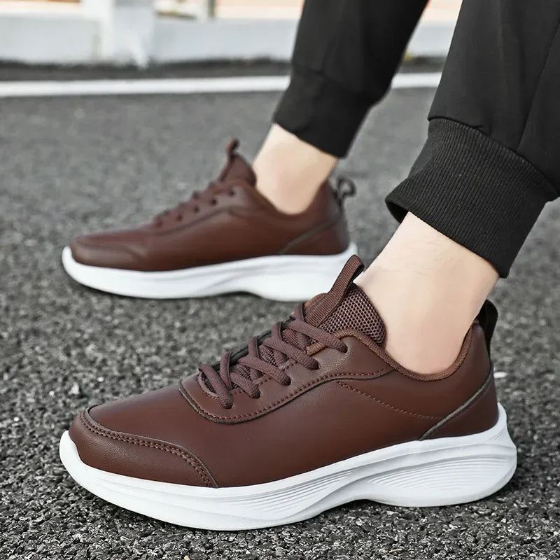 YBQJOO Men's PU Leather Casual Sneakers | Non-Slip Lace-Up Casual Sneakers Axl