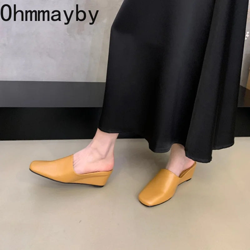 Women's Wedge Heel Mules – Square Toe Slip-On Slide Sandals Wedge Mule Sandals Axl