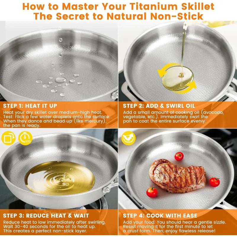 KEMORELA Titanium Hammered Frying Pan with Glass Lid Titanium Frying Pan Axl