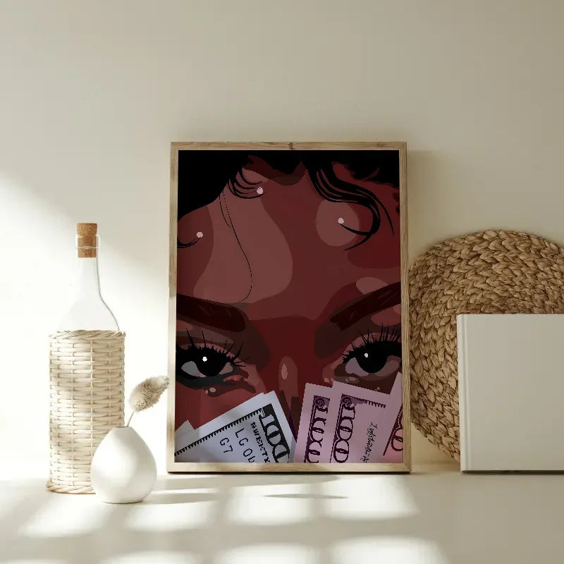 Hip Hop Black Girl Gold Jewelry Wall Poster | Self-Adhesive Wall Art Poster Axl