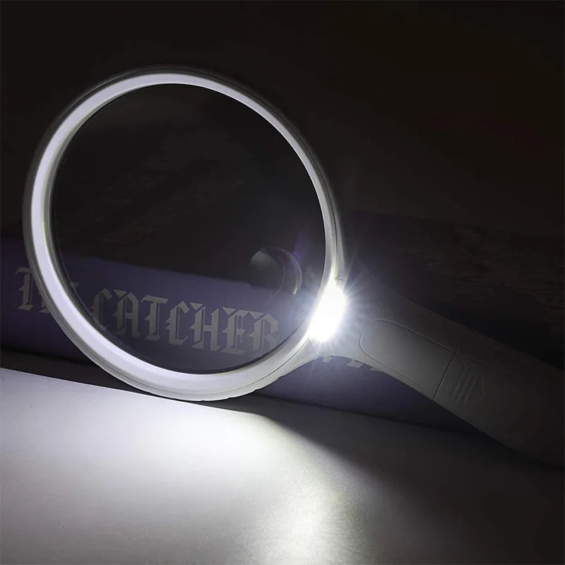 145mm 10X LED Handheld Magnifier – Large Lens & 4 LED Lights LED Handheld Magnifier Axl