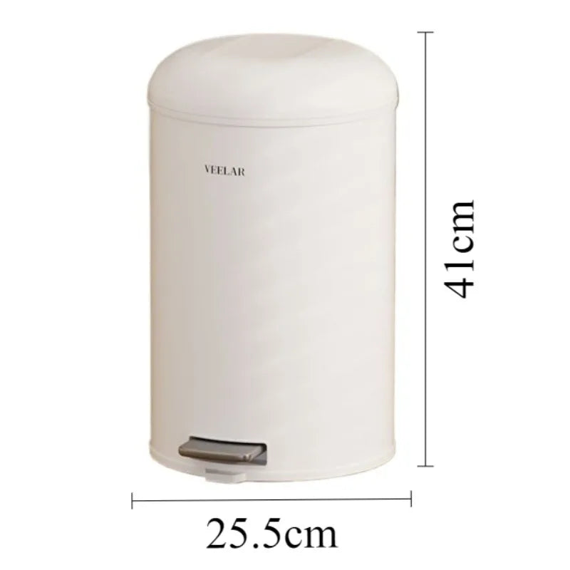 Pedal Trash Can with Lid – Round Metal Bin 10L & 15L Pedal Trash Can Axl White-15L