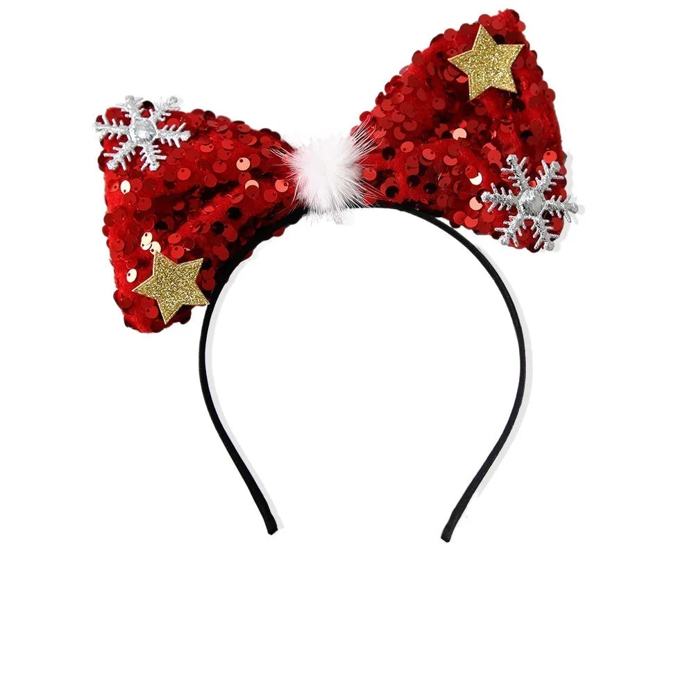 Sequin Bowknot Christmas Headband – Korean Style Hair Hoop Holiday Headband Axl Style B